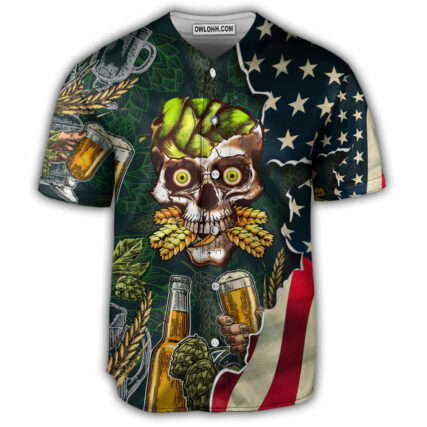 Skull Love Beer Life American Flag - Baseball Jersey - Owl Ohh - Owl Ohh