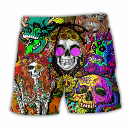 Hippie Skull Colorful Cool Style - Beach Short - Owl Ohh - Owl Ohh