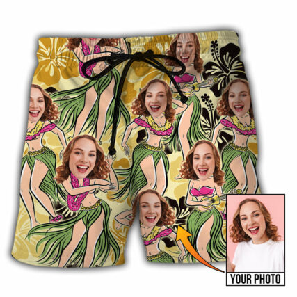 Woman Face Custom Photo Aloha Tropical - Beach Short - Owl Ohh - Owl Ohh
