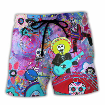 Guitar Day Of The Dead Sugar Skull - Beach Short - Owl Ohh - Owl Ohh