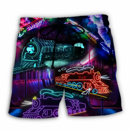 Train Neon Art Night Life - Beach Short - Owl Ohh - Owl Ohh