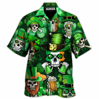 Irish Skull St Patrick's Day Green Light - Hawaiian Shirt - Owl Ohh - Owl Ohh