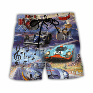 Racing And Drum Lover Music And Car - Beach Short - Owl Ohh - Owl Ohh