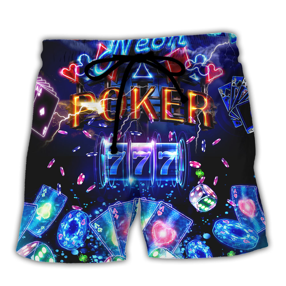 Poker Neon Casino Slot Machine With Jackpot - Beach Short - Owl Ohh - Owl Ohh