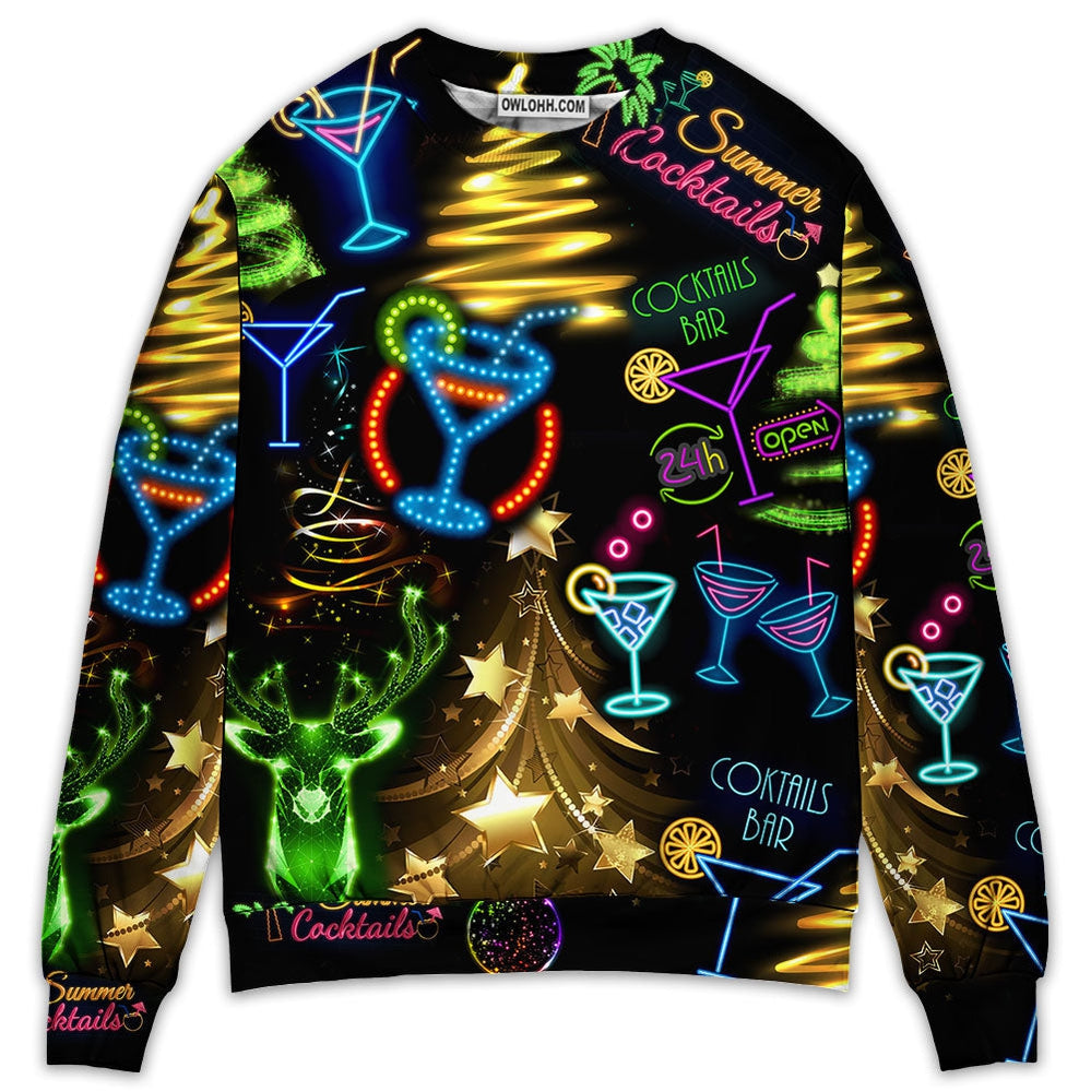 Cocktail Christmas Neon Art Drinking - Sweater - Ugly Christmas Sweaters - Owl Ohh - Owl Ohh