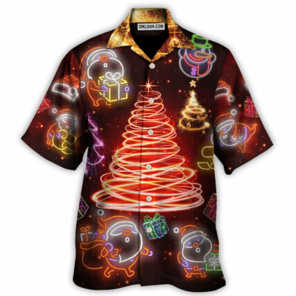 Christmas Funny Santa Claus Tree Red Neon Light Style - Hawaiian Shirt - Owl Ohh - Owl Ohh