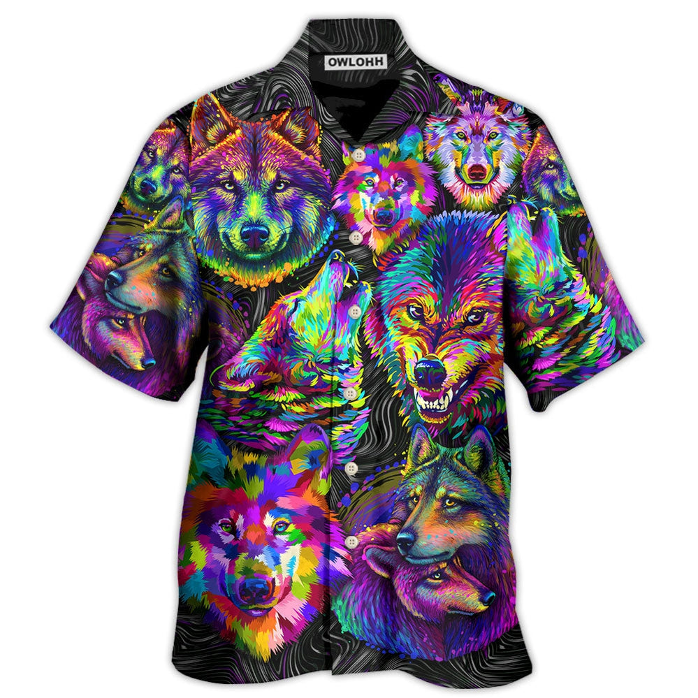 Wolf Neon Colorful Art - Hawaiian Shirt - Owl Ohh - Owl Ohh