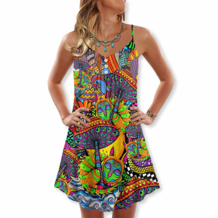 Hippie Peace Life Color Floral - V-neck Sleeveless Cami Dress - Owl Ohh - Owl Ohh