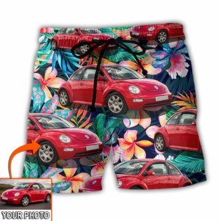 Car Beetle Car Luxury Tropical Flower Custom Photo - Beach Short - Owl Ohh - Owl Ohh