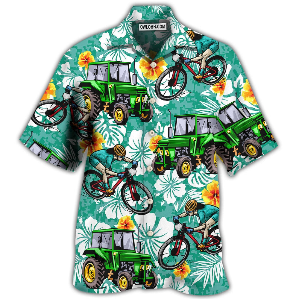 Tractor I Like Tractors And Mountain Biking - Hawaiian Shirt - Owl Ohh - Owl Ohh