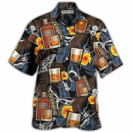 Wine Bourbon Drinking Butterflies Tropical - Hawaiian Shirt - Owl Ohh - Owl Ohh