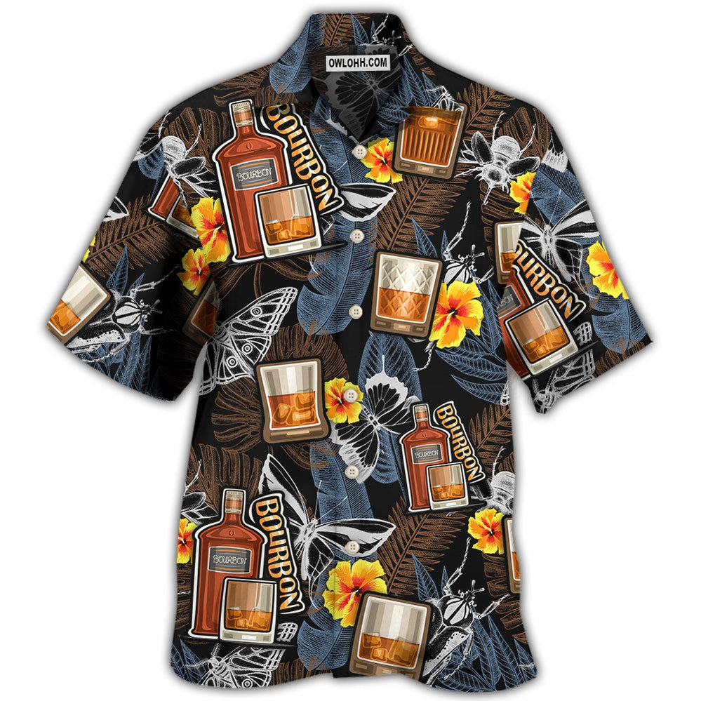 Wine Bourbon Drinking Butterflies Tropical - Hawaiian Shirt - Owl Ohh - Owl Ohh