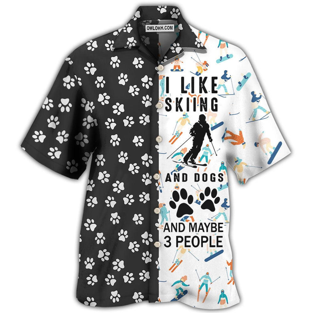 Skiing I Like Skiing And Dogs - Hawaiian Shirt - Owl Ohh - Owl Ohh