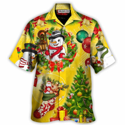Christmas Funny Snowman Happy Christmas Tree Yellow Light - Hawaiian Shirt - Owl Ohh - Owl Ohh