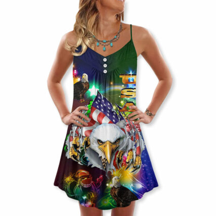 America Love Eagle Christmas - V-neck Sleeveless Cami Dress - Owl Ohh - Owl Ohh