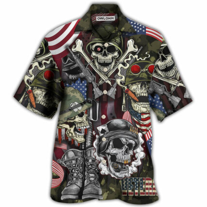 Veteran Skull War Art - Hawaiian Shirt - Owl Ohh - Owl Ohh