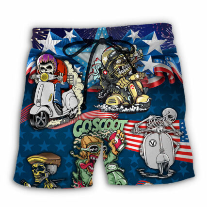 Scooter And Skull USA Flag - Beach Short - Owl Ohh - Owl Ohh
