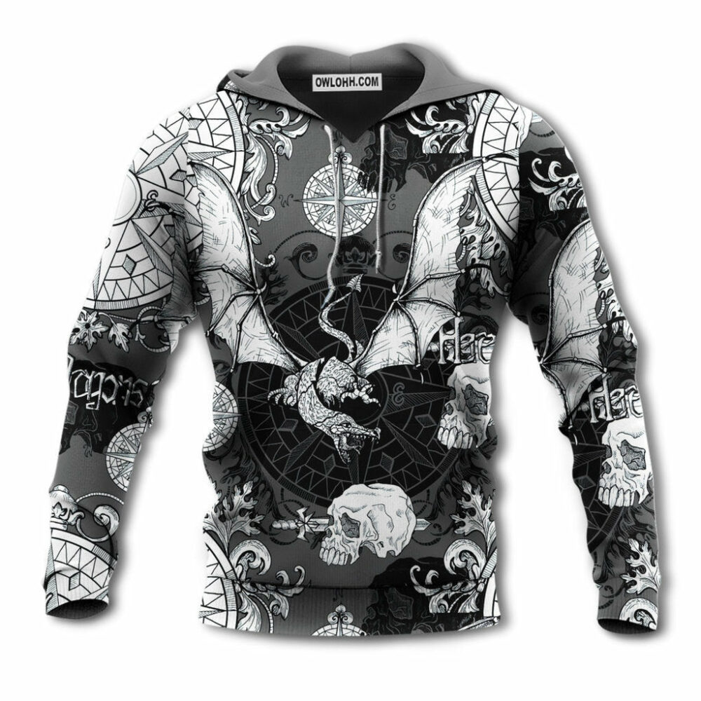 Dragon Snorting Fire Gothic Nautical Compass And Baroque - Hoodie - Owl Ohh - Owl Ohh