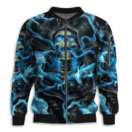 Skull Black Ground Thunder - Bomber Jacket - Owl Ohh - Owl Ohh