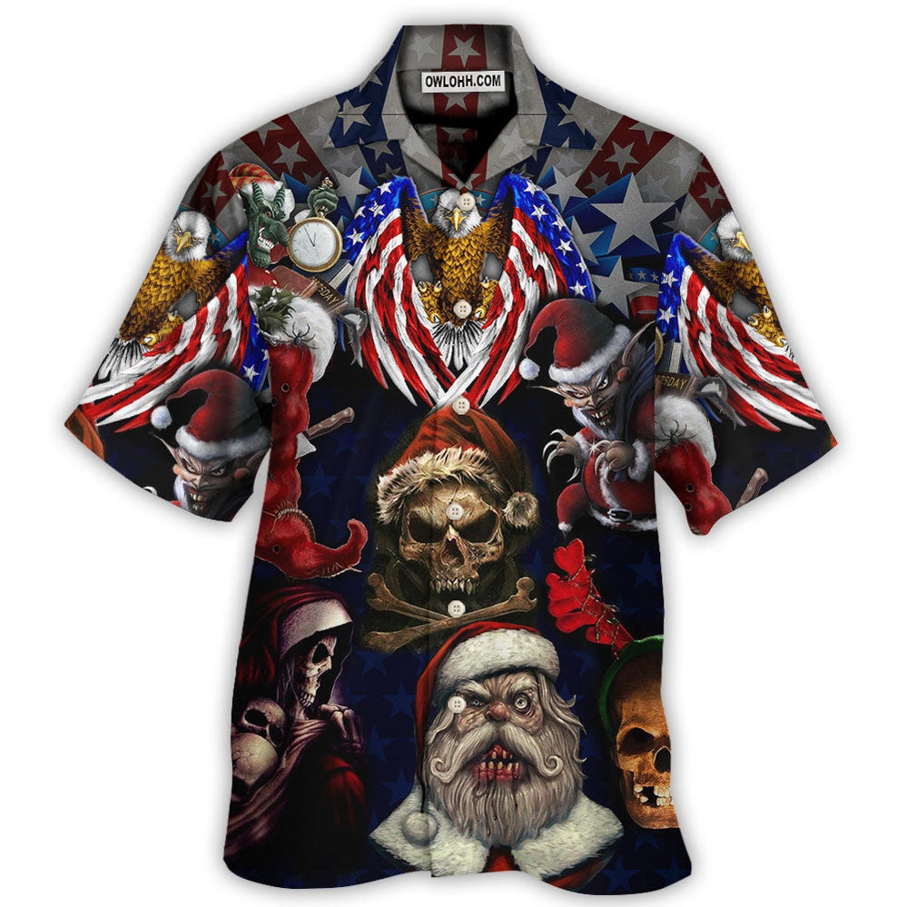 Skull Christmas USA Eagle Flag Skeleton Art - Hawaiian Shirt - Owl Ohh - Owl Ohh