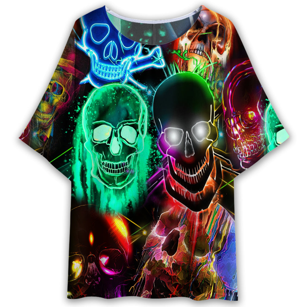 Skull Glowing Colorful Lighting - Women's T-shirt With Bat Sleeve - Owl Ohh - Owl Ohh