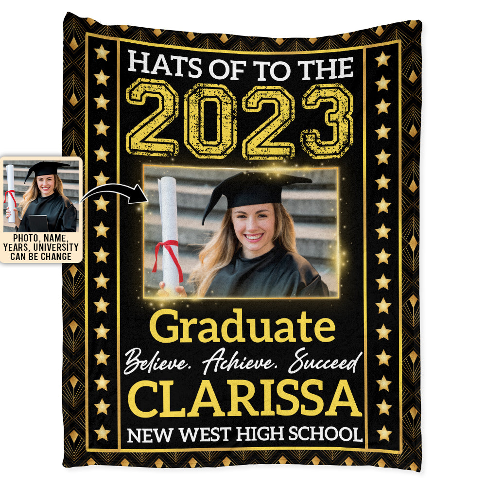 Graduation Class Of Senior Believe Achieve Succeed Custom Photo Personalized - Flannel Blanket - Personalized Photo Gifts - Owl Ohh