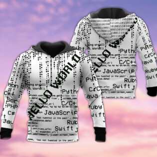 Coder Hello World Black And White Style - Hoodie - Owl Ohh - Owl Ohh