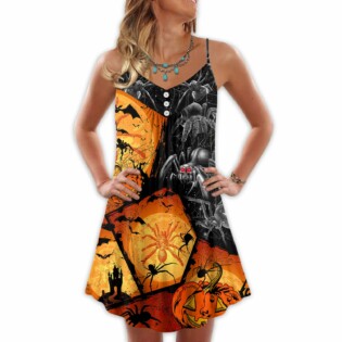 Halloween Spider Pumpkin Scary - V-neck Sleeveless Cami Dress - Owl Ohh - Owl Ohh