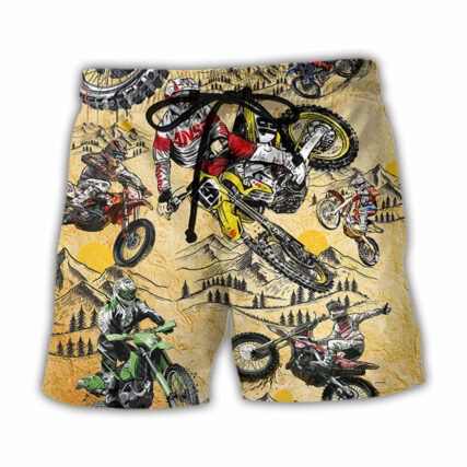 Motocross Lover Motorcycle Biker Vintage Art Style - Beach Short - Owl Ohh - Owl Ohh