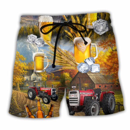 Beer And Tractor Autumn Farm Life - Beach Short - Owl Ohh - Owl Ohh