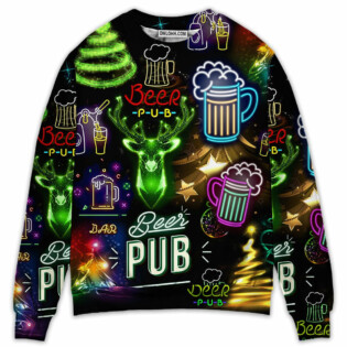 Beer Christmas Neon Art Drinking - Sweater - Ugly Christmas Sweaters - Owl Ohh - Owl Ohh
