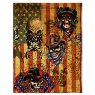 Skull Cowboy America Retro - Flannel Blanket - Owl Ohh - Owl Ohh