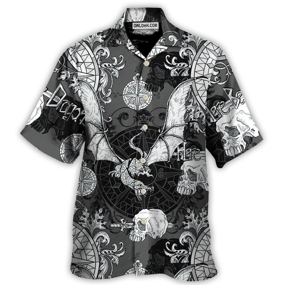 Dragon Snorting Fire Gothic Nautical Compass And Baroque - Hawaiian Shirt - Owl Ohh - Owl Ohh