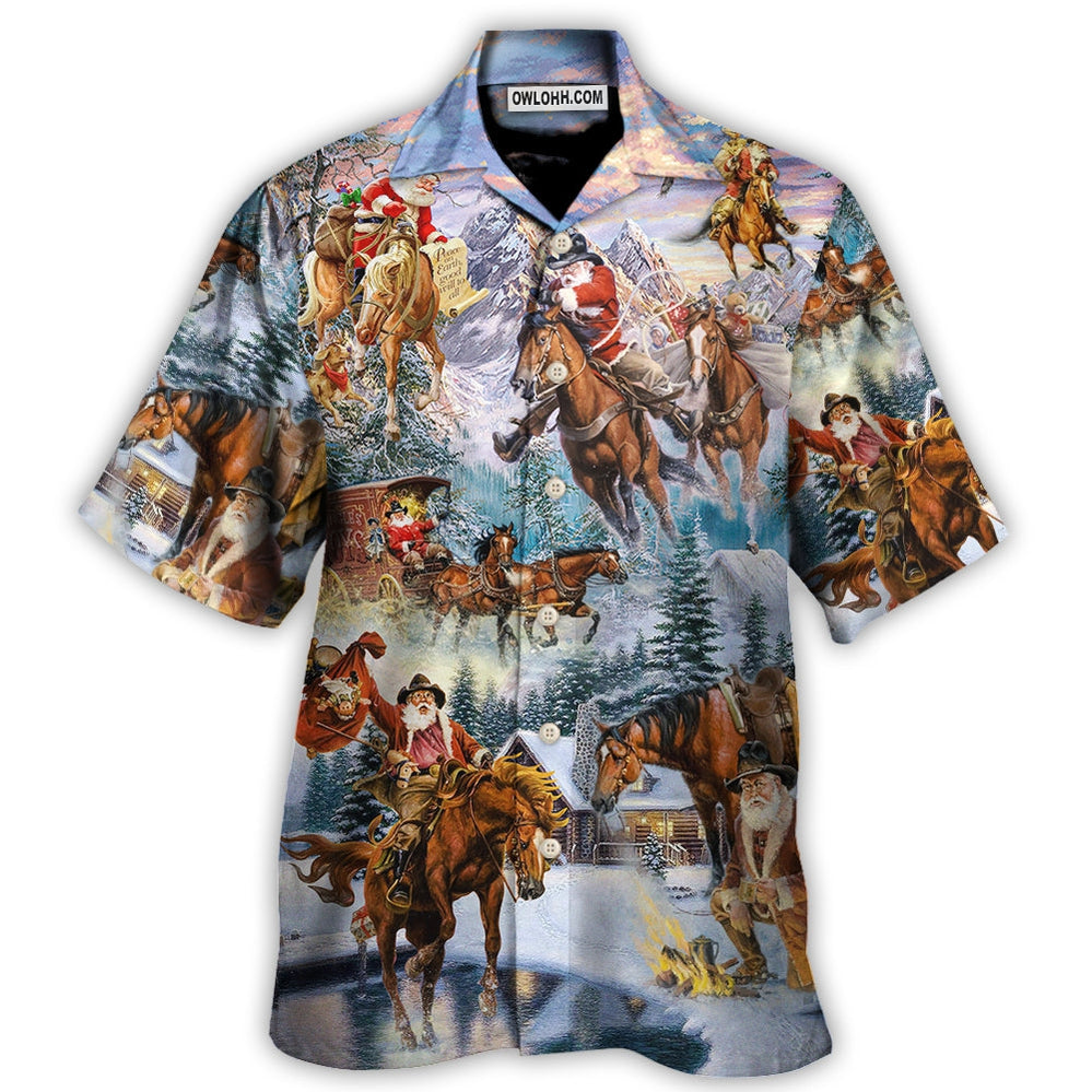 Christmas Santa Claus Riding Horse Snow Mountain Art Style - Hawaiian Shirt - Owl Ohh - Owl Ohh