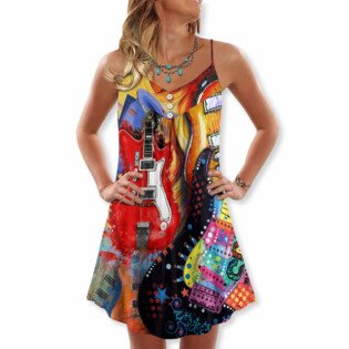Guitar Galaxy Amazing Background Colorful - V-neck Sleeveless Cami Dress - Owl Ohh - Owl Ohh