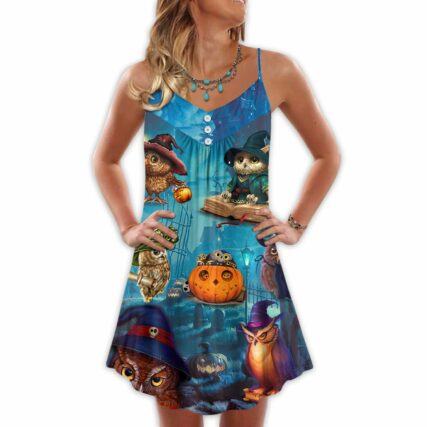 Halloween Owl Witch Sky Night - V-neck Sleeveless Cami Dress - Owl Ohh - Owl Ohh