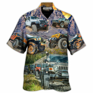 Jeep In The Mountain Sunset Vintage Art Style - Hawaiian Shirt - Owl Ohh - Owl Ohh