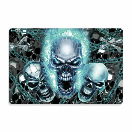 Skull Blue Flame Screaming - Metal Sign - Owl Ohh - Owl Ohh