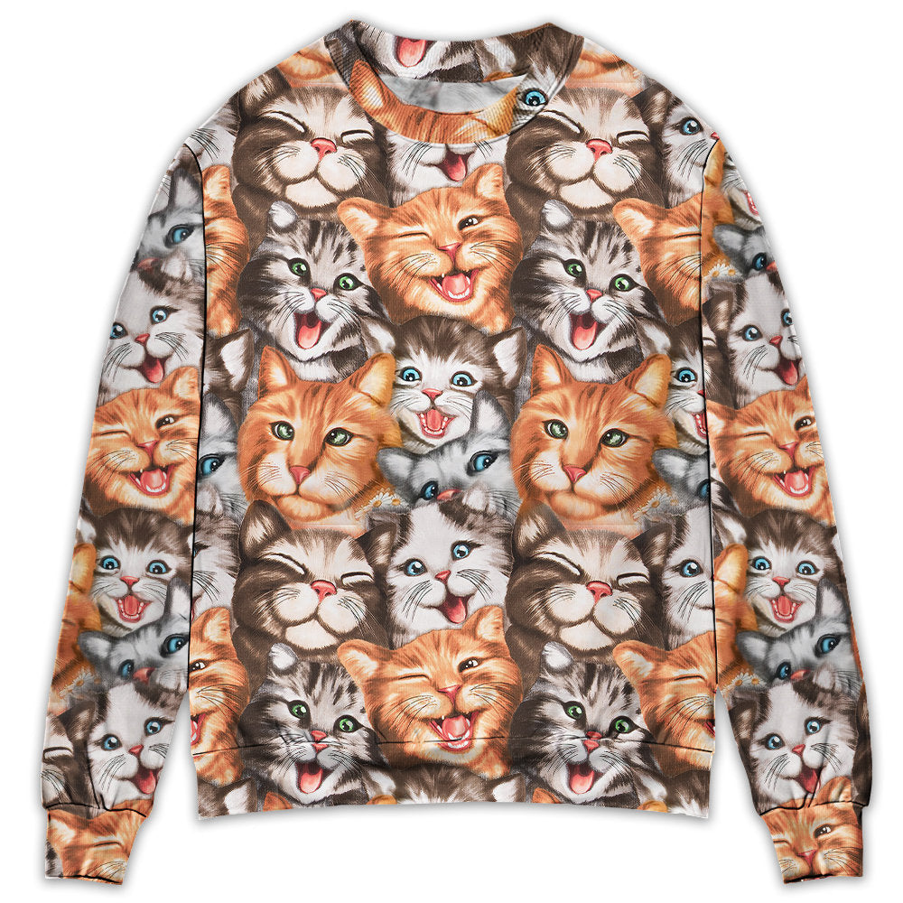 Cat Cute Happy Life With Funny Little Cat - Sweater - Ugly Christmas Sweaters - Owl Ohh - Owl Ohh