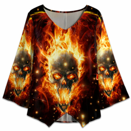 Skull Devil Fire Screaming - V-neck T-shirt - Owl Ohh - Owl Ohh