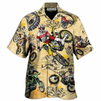 Motocross Lover Motorcycle Biker Vintage Art Style - Hawaiian Shirt - Owl Ohh - Owl Ohh