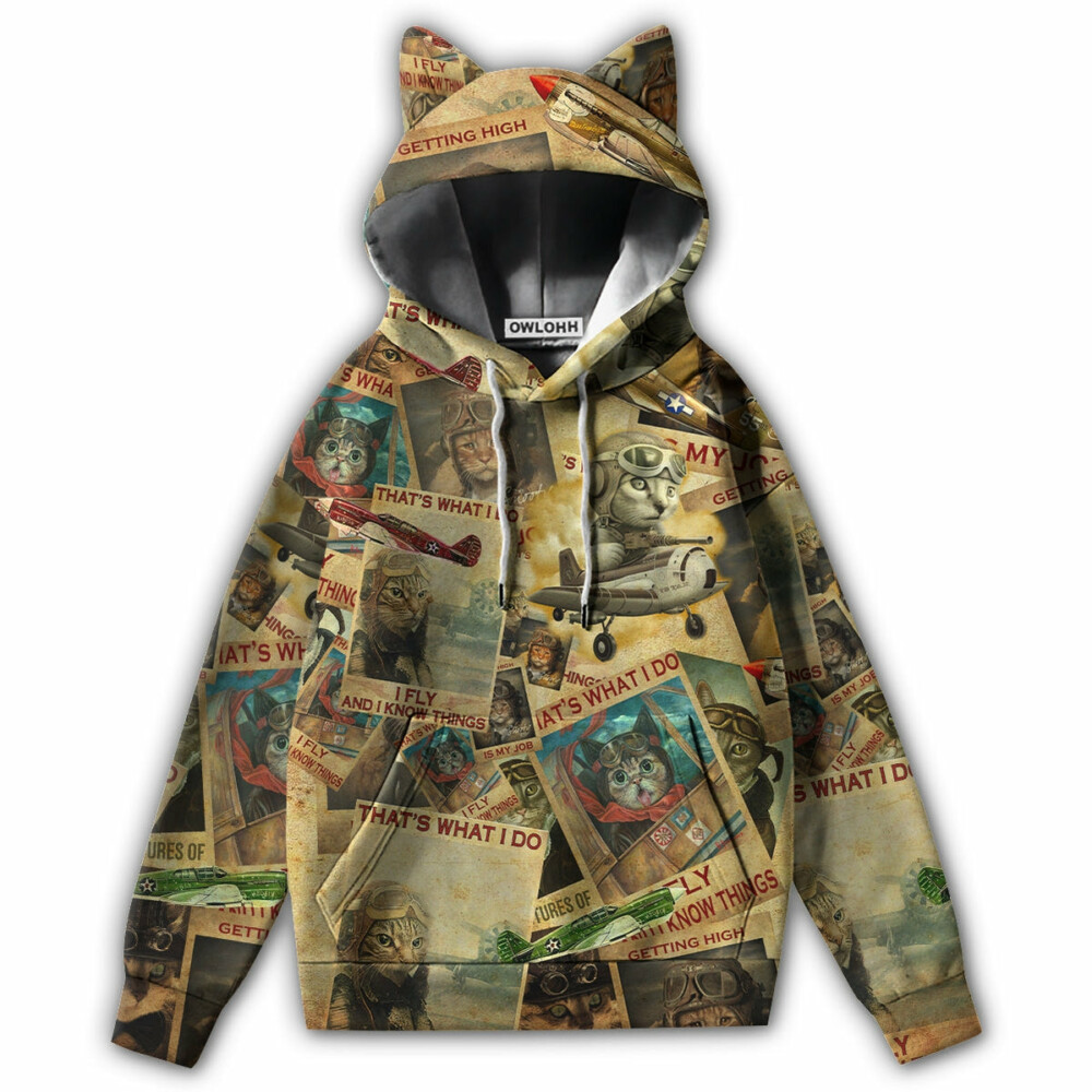 Cat Pilot Amazing Vintage Style - Ears Hoodie - Owl Ohh - Owl Ohh