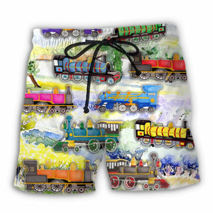 Train Watercolor Art Mountain - Beach Short - Owl Ohh - Owl Ohh