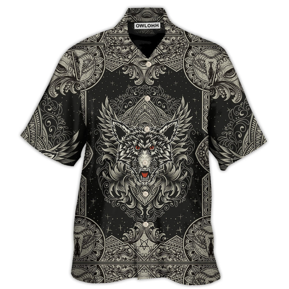 Wolf Art Line Darkness - Hawaiian Shirt - Owl Ohh - Owl Ohh