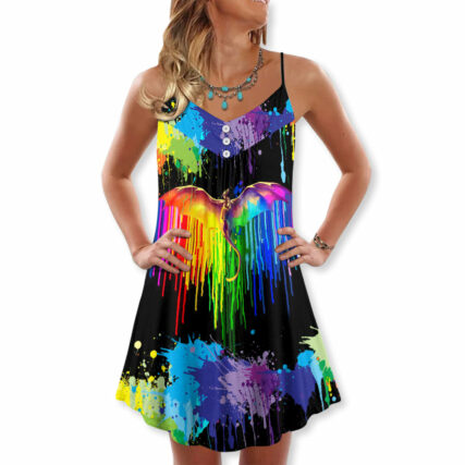 LGBT Pride Dragon The Color Of Happiness - V-neck Sleeveless Cami Dress - Owl Ohh - Owl Ohh