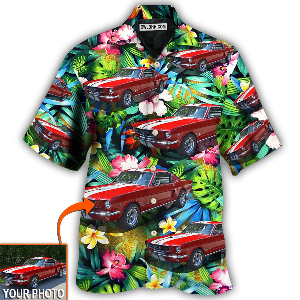 Car Mustang Car Modern Classic Tropical Flower Custom Photo - Hawaiian Shirt - Owl Ohh - Owl Ohh