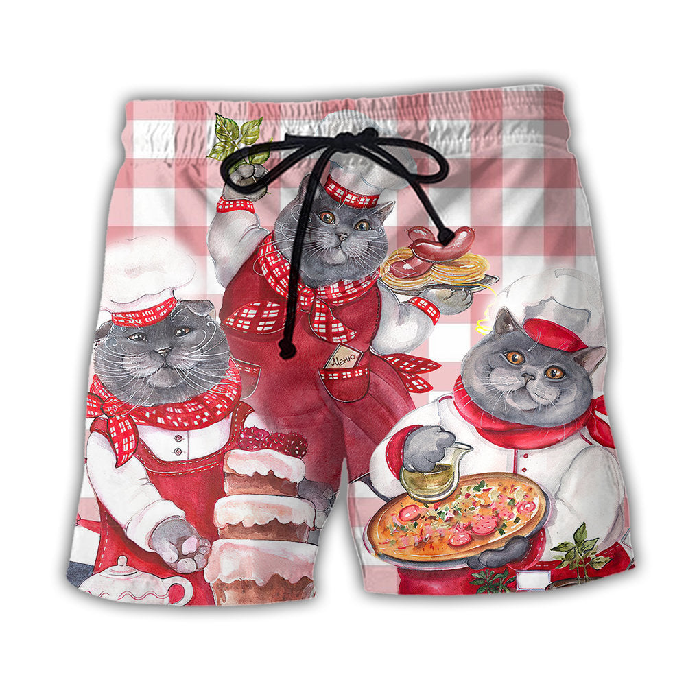 Chef Cute Black Cat Cooking - Beach Short - Owl Ohh - Owl Ohh