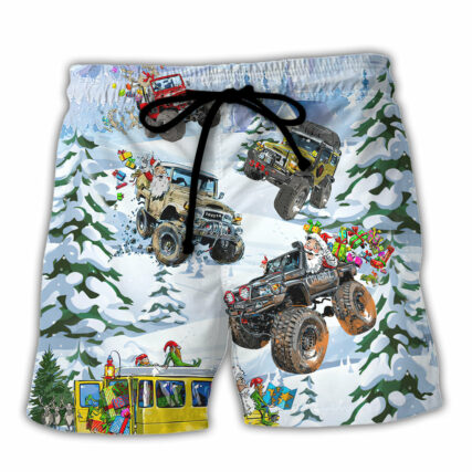 Christmas Santa Riding Monster Jeep - Beach Short - Owl Ohh - Owl Ohh