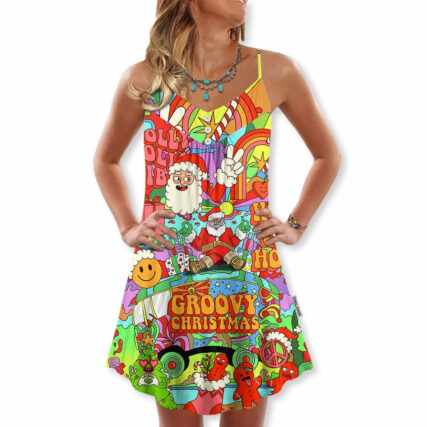 Christmas Hippie Santa Bus Peace - V-neck Sleeveless Cami Dress - Owl Ohh - Owl Ohh