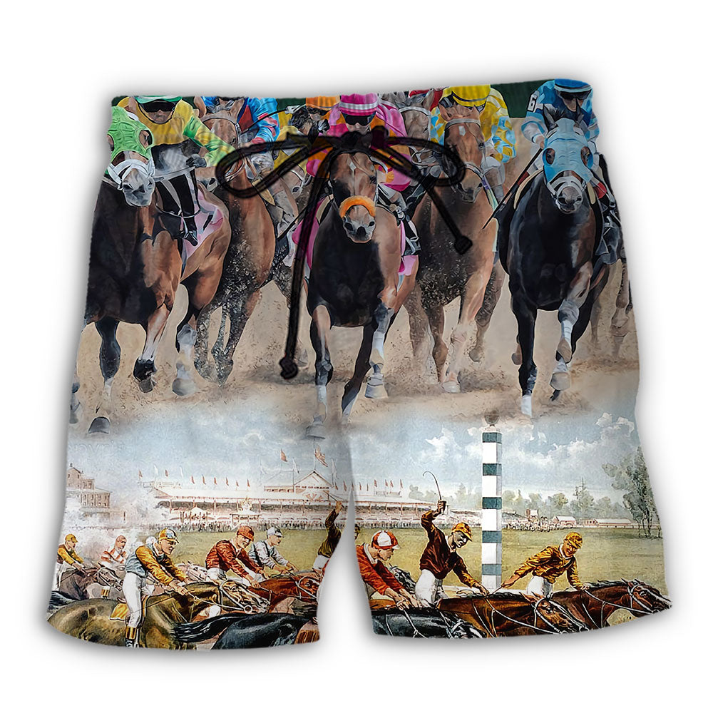 Horse Racing Great Horse Best Seat - Beach Short - Owl Ohh - Owl Ohh